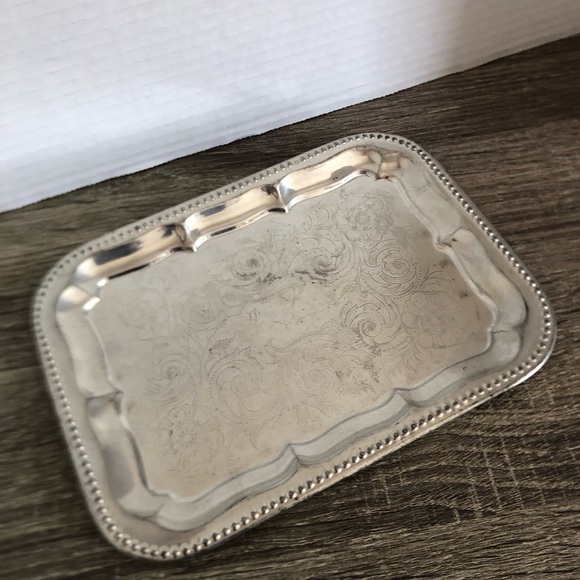 Vtg Germany Floral Etched Silver Tray - Picture 2 of 9